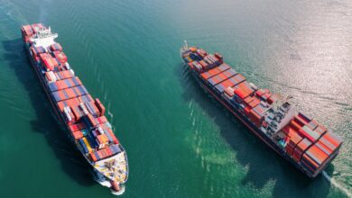 a photo of container ships; container shipping markets are diverging