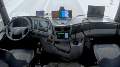 Interior view of driverless TuSimple truck in China