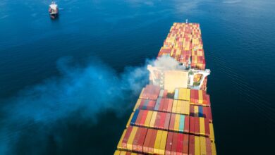 a photo of ship emissions; new shipping decarbonization goals announced