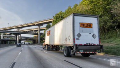 A rear view of a Yellow rig