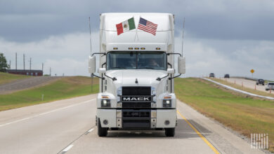 Truck with Mexican and American flags