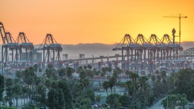 a photo of a trans-Pacific container port