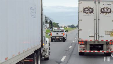 Trucks on highway braking