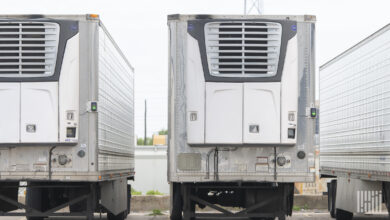 Refrigerated trailers parked on a lot