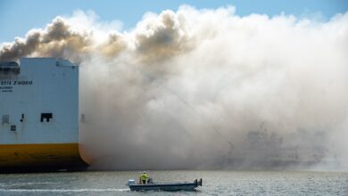 photo of ship fire