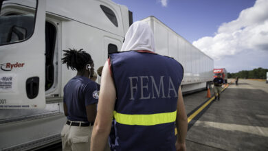 Truck drivers bringing relief supplies in wake of hurricane.