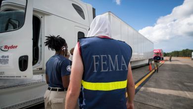 Truck drivers bringing relief supplies in wake of hurricane.