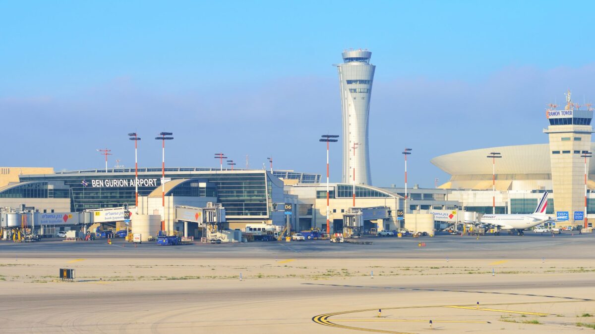 View of passenger terminals at Tel Aviv airport from the airfield.