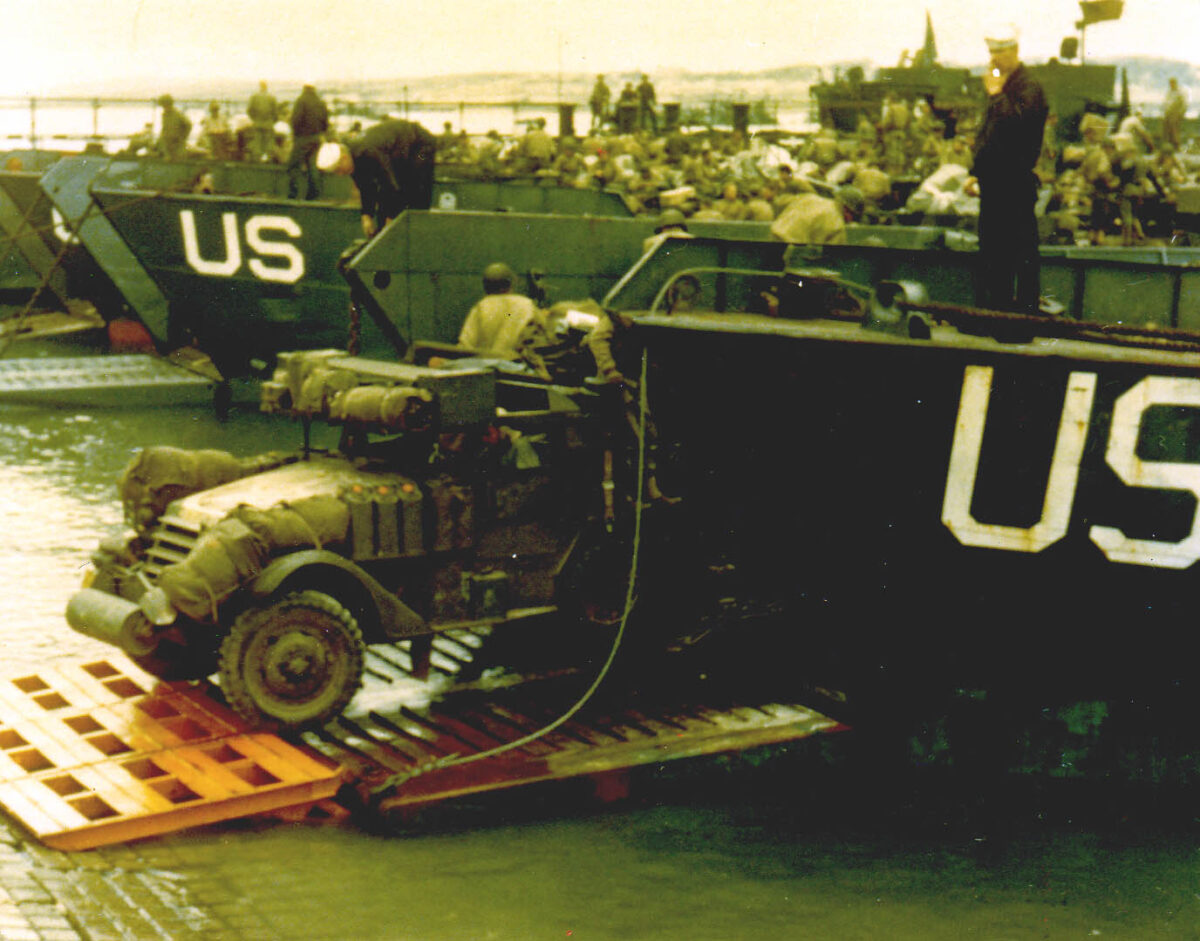 Tanks loaded with artillery equipment for storming of Normandy, France