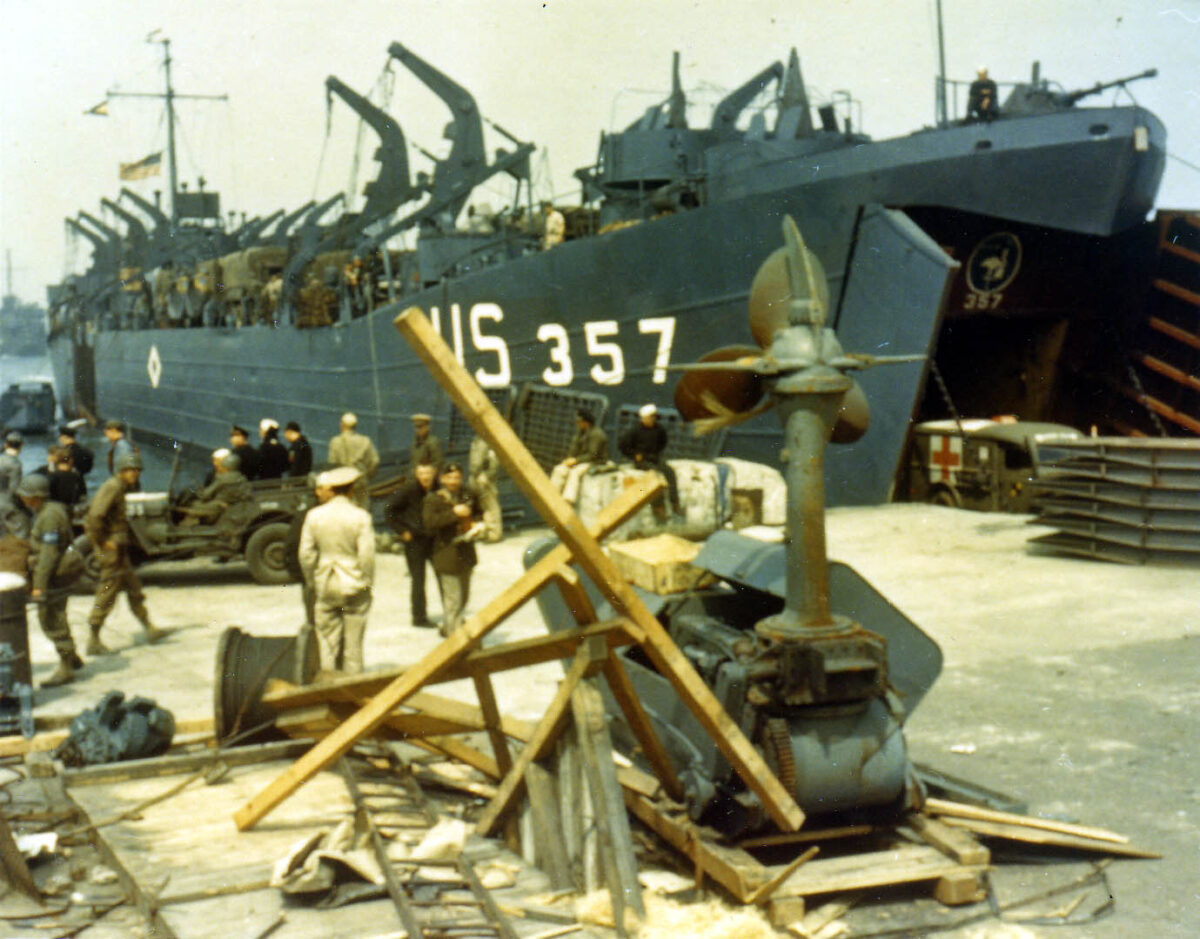 Tanks loaded with artillery equipment for storming of Normandy, France