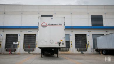 A white Forward Air trailer at a terminal