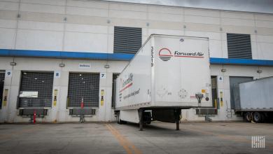 A white Forward Air trailer at a warehouse