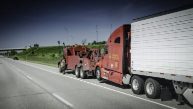 Truck being towed