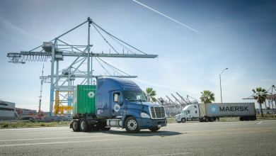 Trucks outside seaport container yard