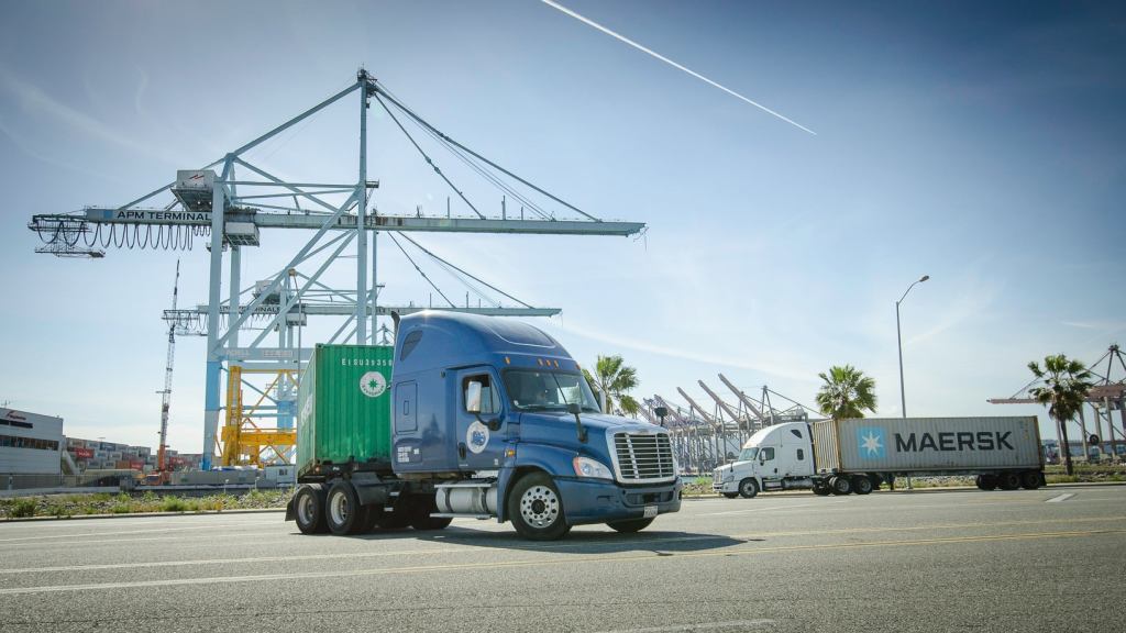 Trucks outside seaport container yard