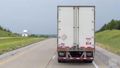 A rearview of a trailer on a highway