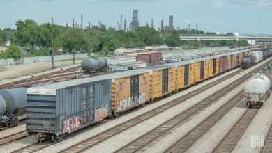 Box cars at rail yard