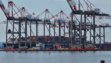 Image of a container ship, containers and cranes at Port Elizabeth, New Jersey.