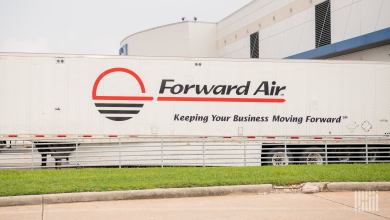 A Forward Air trailer at a United Airlines terminal