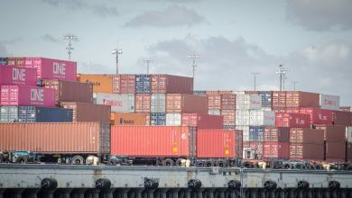 Ocean containers stacked at the Port of Los Angeles