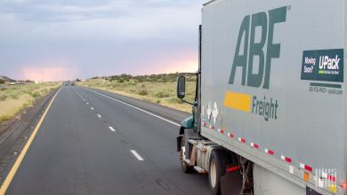 An ABF Freight trailer on a highway