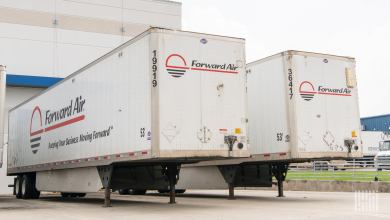 Two 53-foot Forward Air trailers at an airport facility