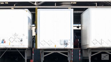 White pup trailers being loaded at an LTL terminal