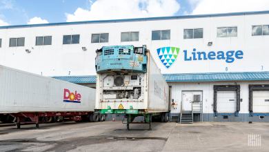 trailers at a Lineage warehouse in Houston