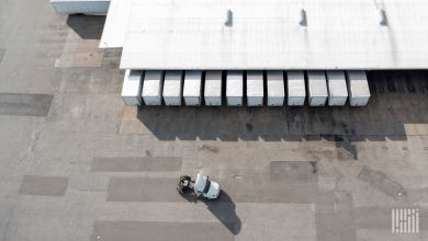 An overview of trailers at an LTL terminal