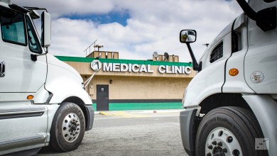 trucks at medical test facility