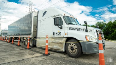 Student truck driver in a truck