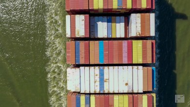 top view of containers on ship