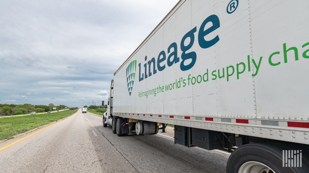 A Lineage trailer on a highway
