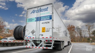 ARCB Rearview of an ArcBest trailer at a truckstop