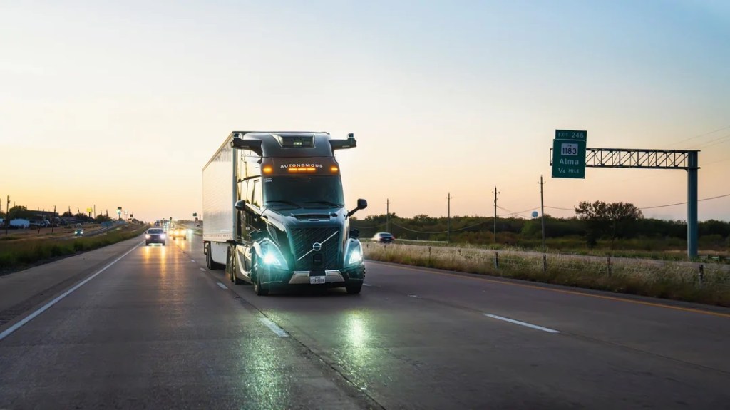 Aurora Innovation autonomous truck at dusk