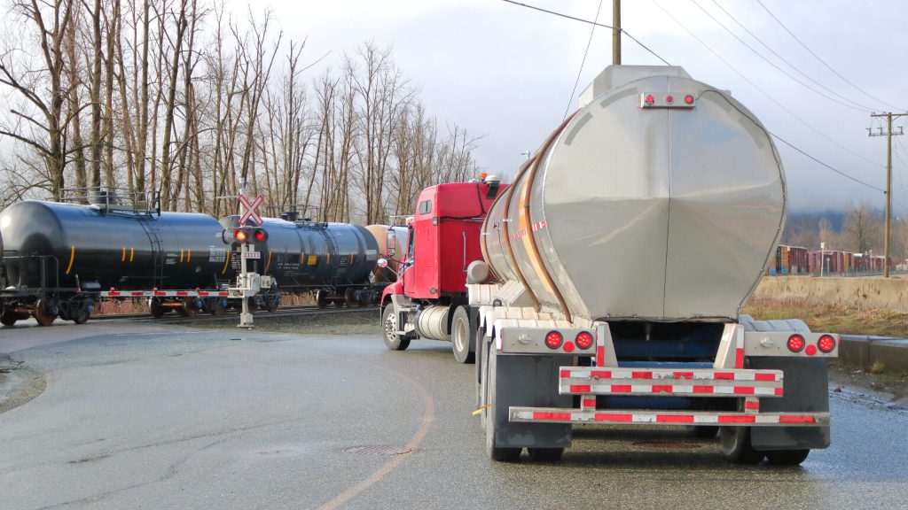 tank truck at railroad crossing