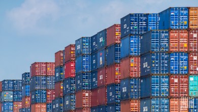 ocean containers stacked at a port