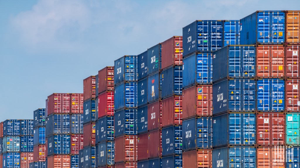 ocean containers stacked at a port