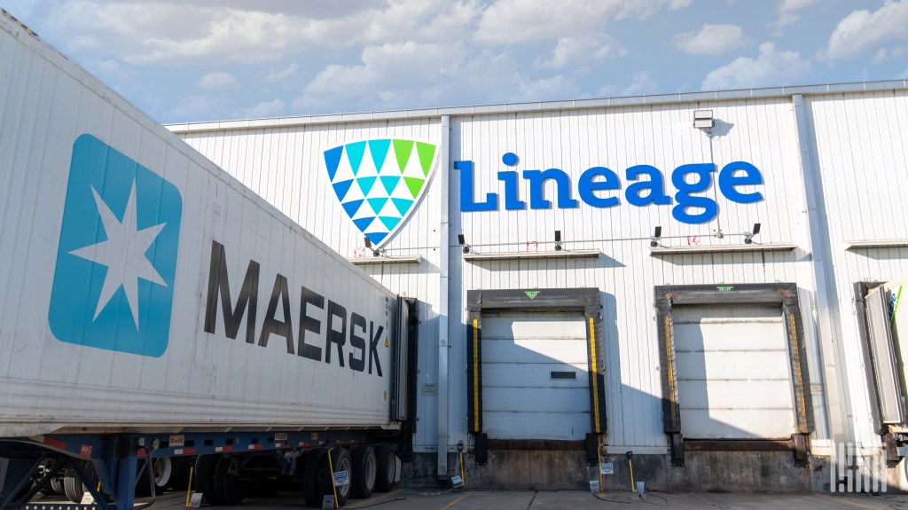 A Maersk container on a chassis at a Lineage facility