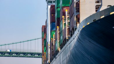 Container ship at port