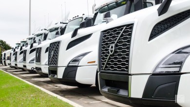 Row of parked trucks.