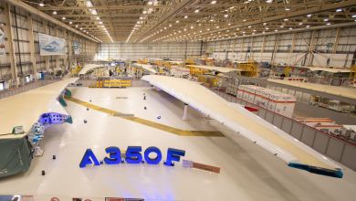 Airbus manufacturing floor with a large set of wings.