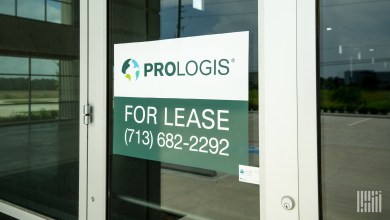 a for lease sign on the door of a Prologis facility