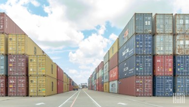 stacked containers at a port