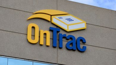 OnTrac logo on front of the corporate building.