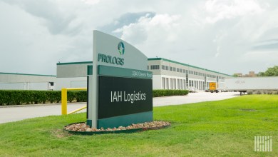 Close up of a Prologis sign at its Houston airport warehouse