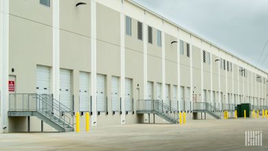 Side view of a large warehouse.