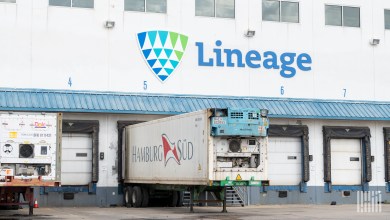 A Hamburg Sud refrigerated trailer at a Lineage warehouse