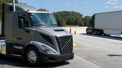 Redesigned Volvo VNR regional-haul tractor in silver at the New River Valley plant in Dublin, Virginia, where serial production has begun