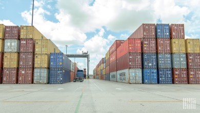 ocean containers stacked at port